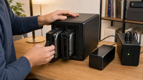 Installation de deux disques dans un NAS avec disque de sauvegarde et onduleur