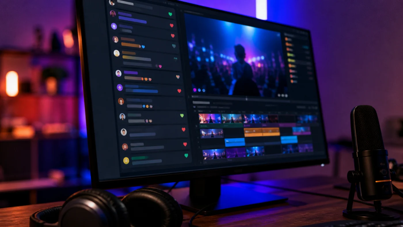 interface de live chat générique sur un écran avec micro et casque