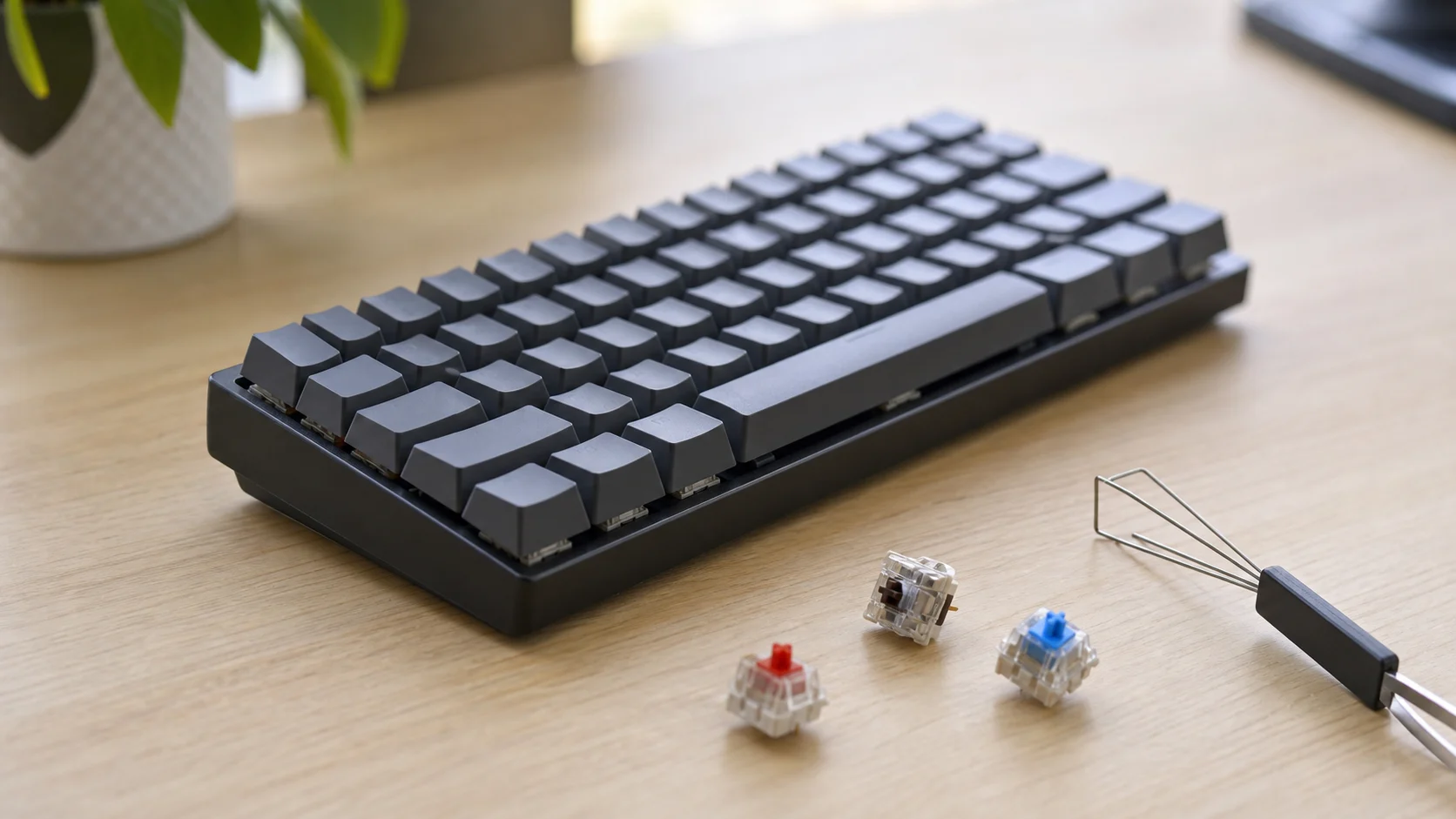 Clavier mécanique compact avec plusieurs switches et un extracteur de touches
