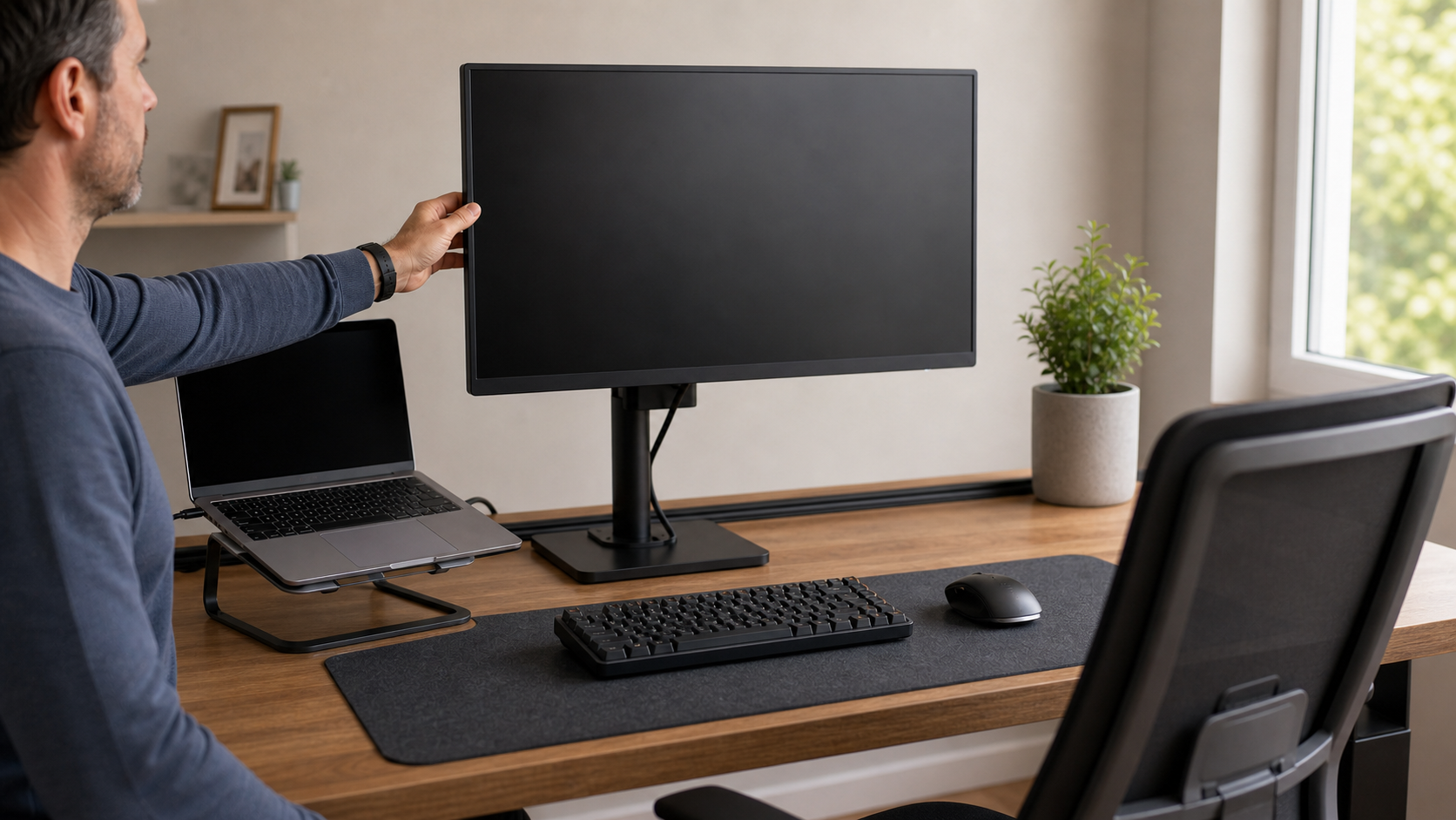 Réglage de la hauteur d'écran sur un bureau geek ergonomique