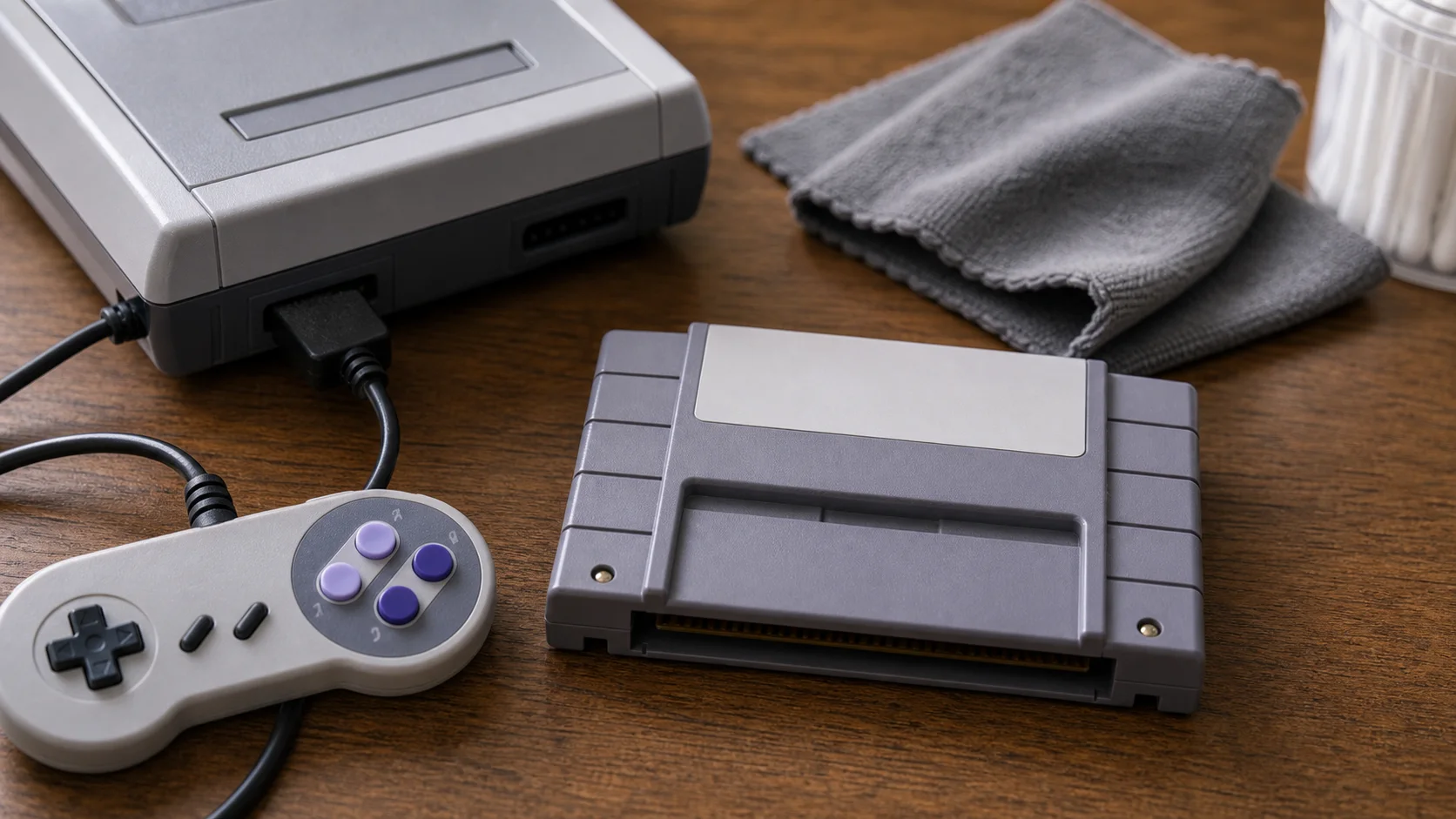 Cartouche de jeu 16 bits générique avec manette filaire et chiffon de nettoyage