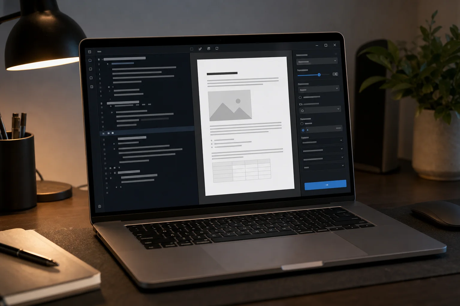 Écran montrant un aperçu PDF avant export depuis un document Markdown