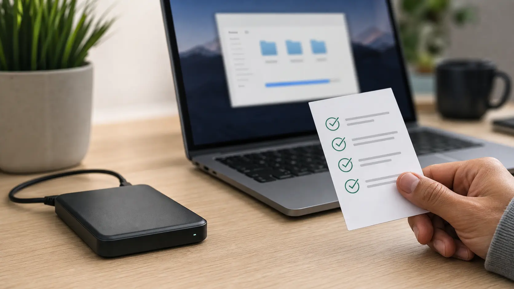 Verification d une sauvegarde Mac avec disque externe et checklist