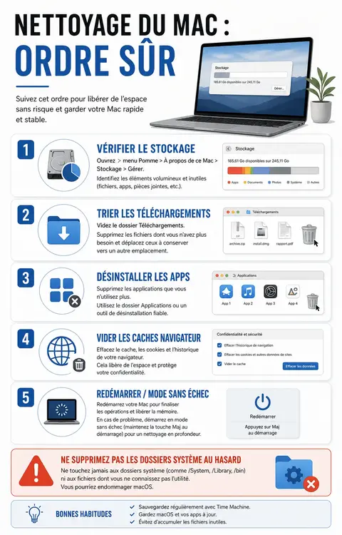 Infographie de l’ordre sûr pour nettoyer un Mac