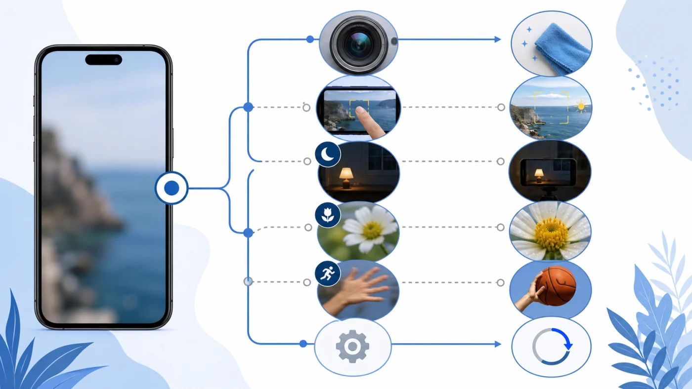 Schéma de diagnostic pour une photo floue sur iPhone