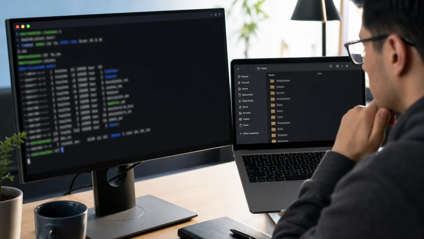 Utilisateur vérifiant un dossier Linux avant suppression en ligne de commande