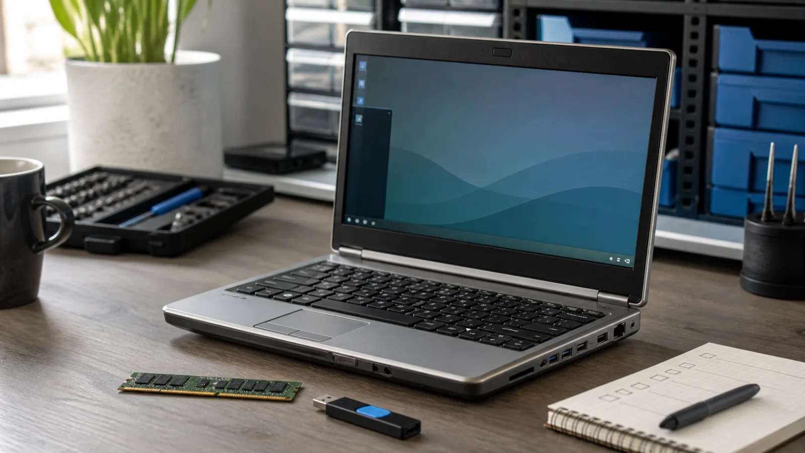 Ancien ordinateur portable testé avec RAM et clé USB avant installation Linux