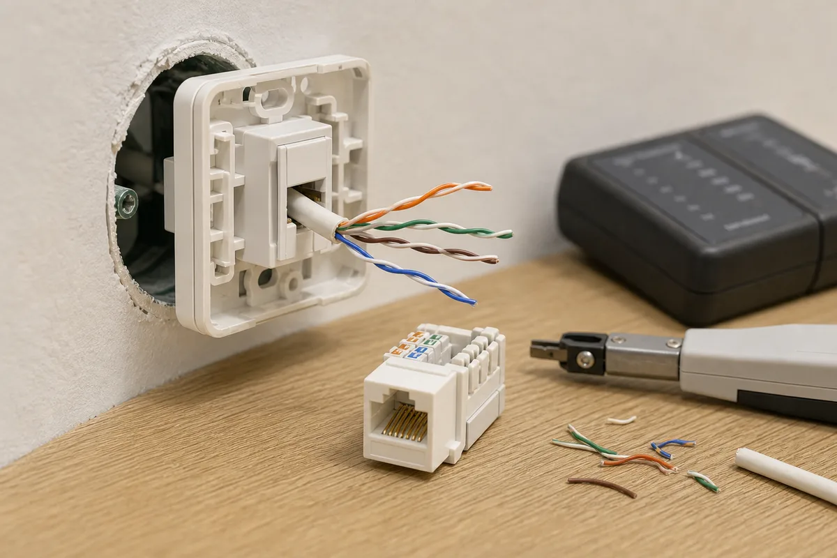 Préparation d’une prise RJ45 avec câble téléphonique torsadé