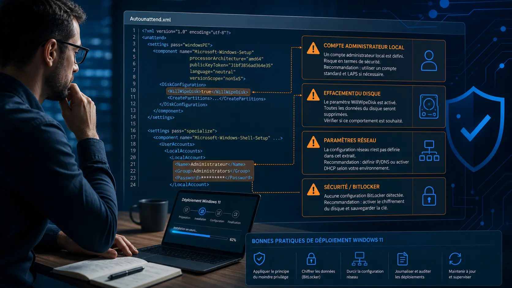 contrôle des risques sécurité dans un fichier de réponse Windows 11