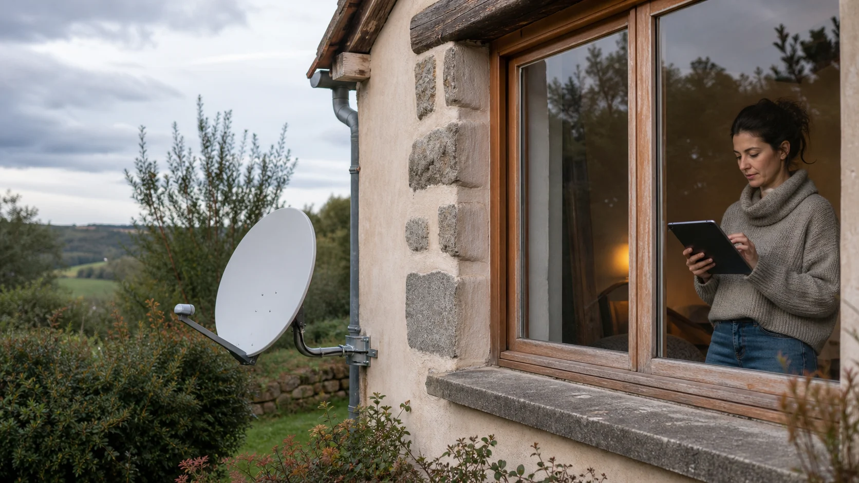 Maison rurale équipée d’une antenne satellite pour internet