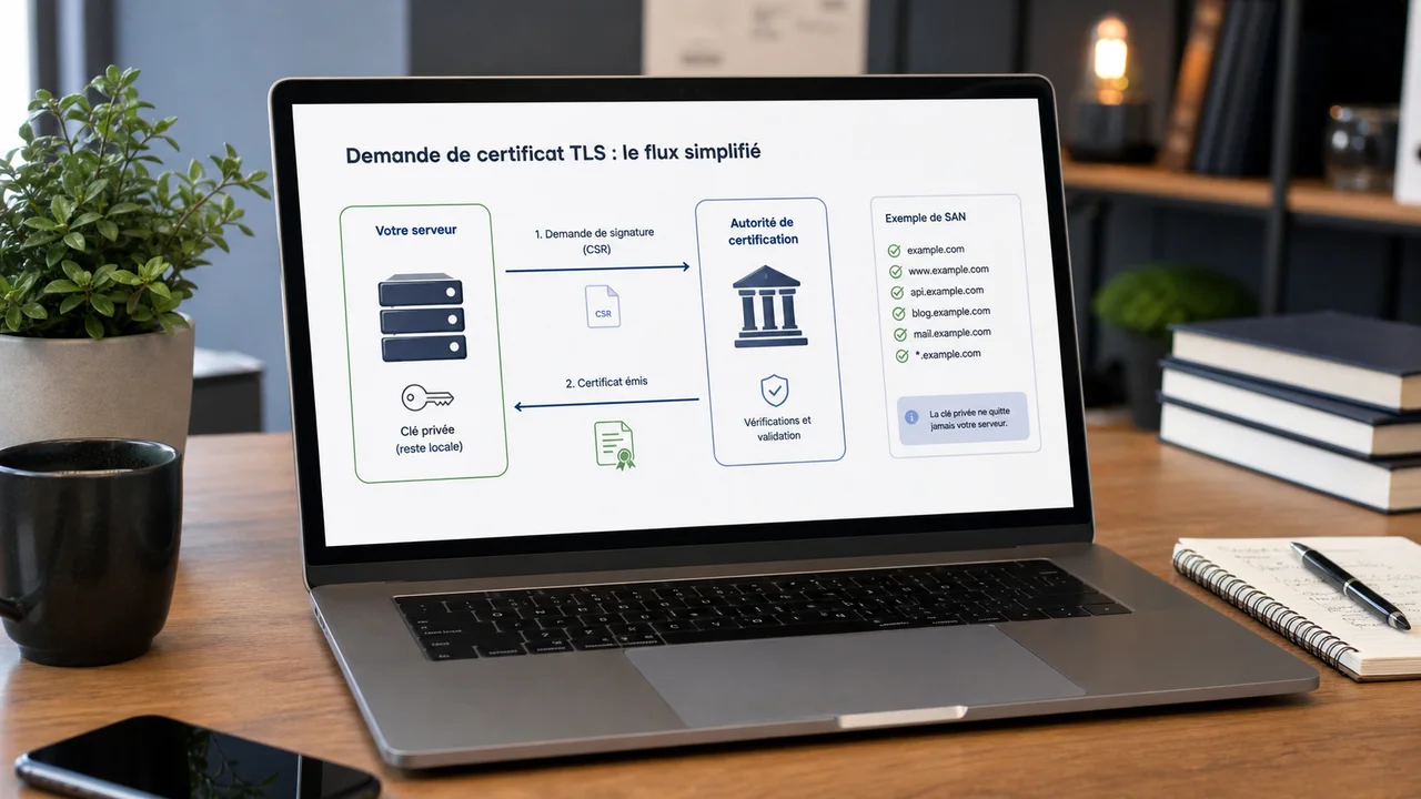 Schéma de flux entre clé privée locale, CSR et autorité de certification