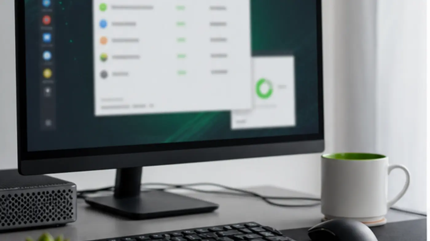 Poste de travail Linux avec interface de paquets floutée et accent vert