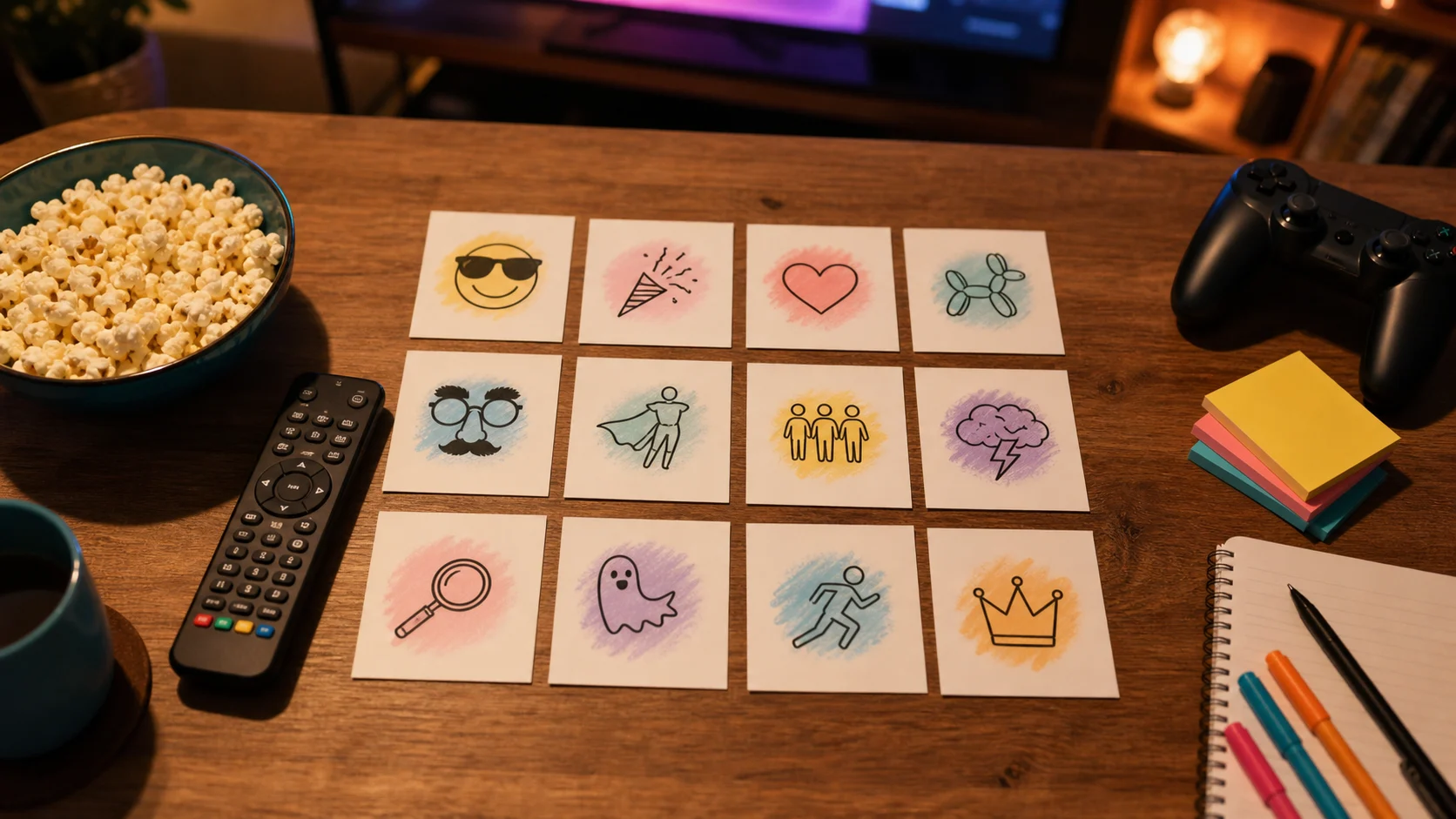 Cartes d’humeurs et télécommande pour choisir une comédie