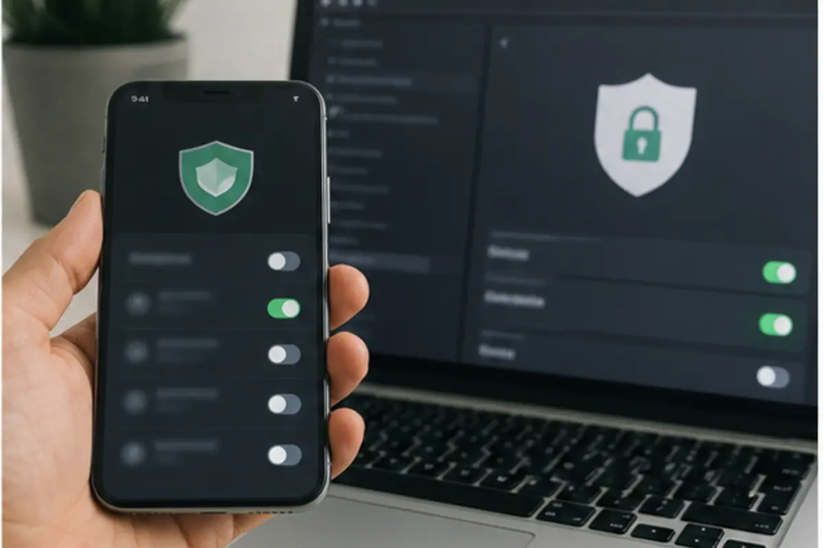 smartphone et ordinateur avec réglages de confidentialité illustrés