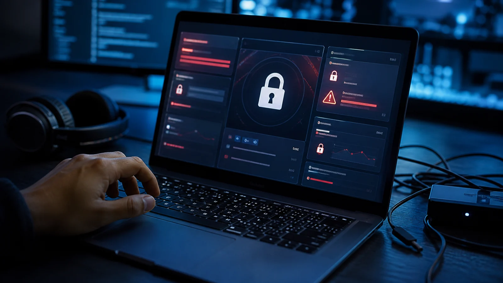 Tableau de bord de cybersécurité générique avec alertes sur ordinateur