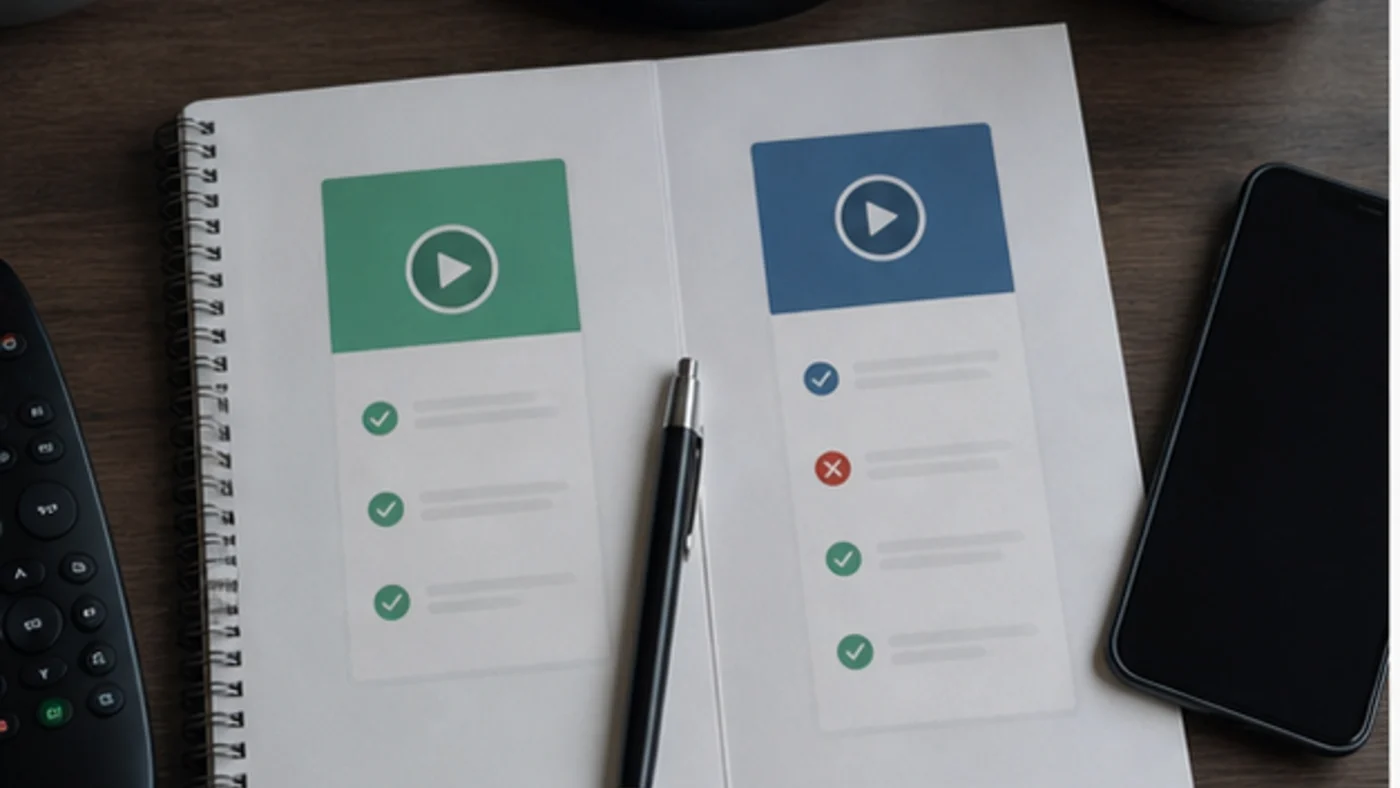 Carnet comparant des options de streaming légal sans texte lisible