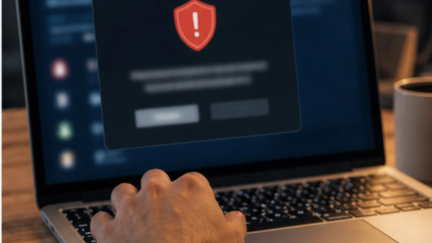 Ordinateur affichant une alerte de sécurité abstraite lors d une navigation streaming