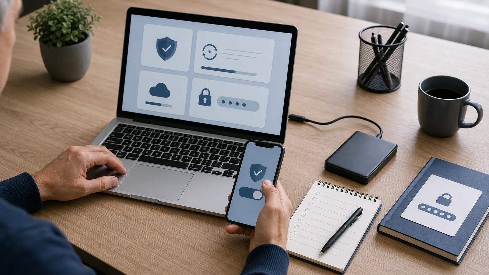 Sécurité informatique de base avec sauvegarde et double authentification