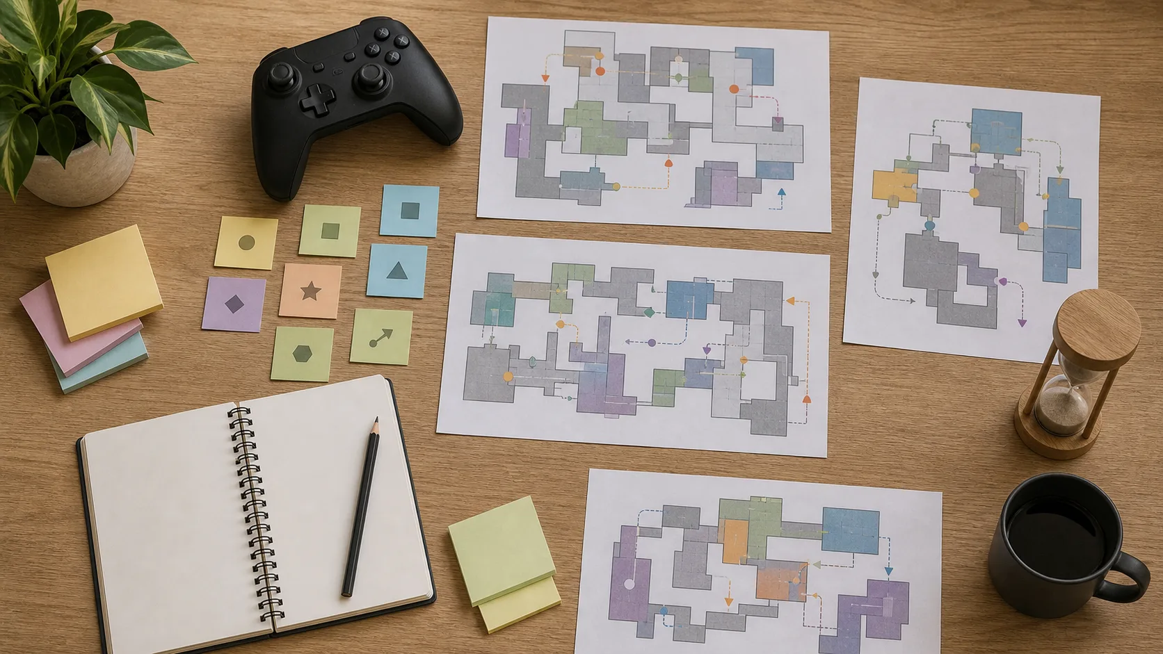 Cartes abstraites de level design et manette pour analyser le gameplay