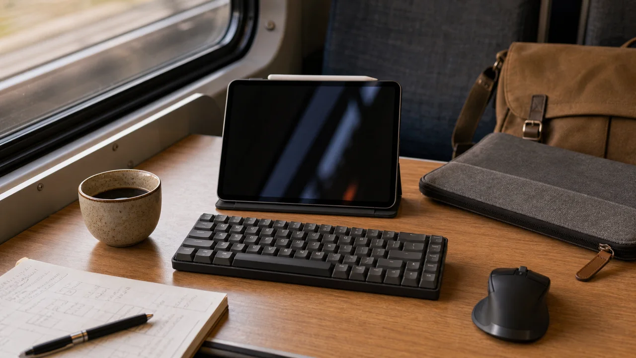 Clavier mécanique compact low profile dans un setup nomade avec tablette