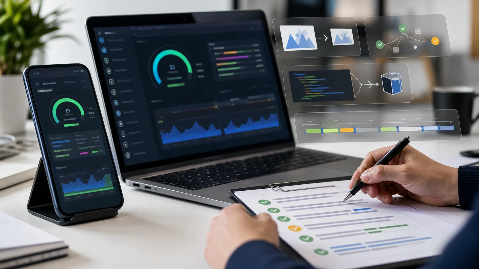 Tableau de bord abstrait de performance mobile et optimisation web