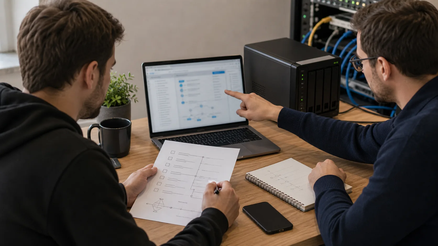 Equipe technique validant un setup de tracking serveur avant production