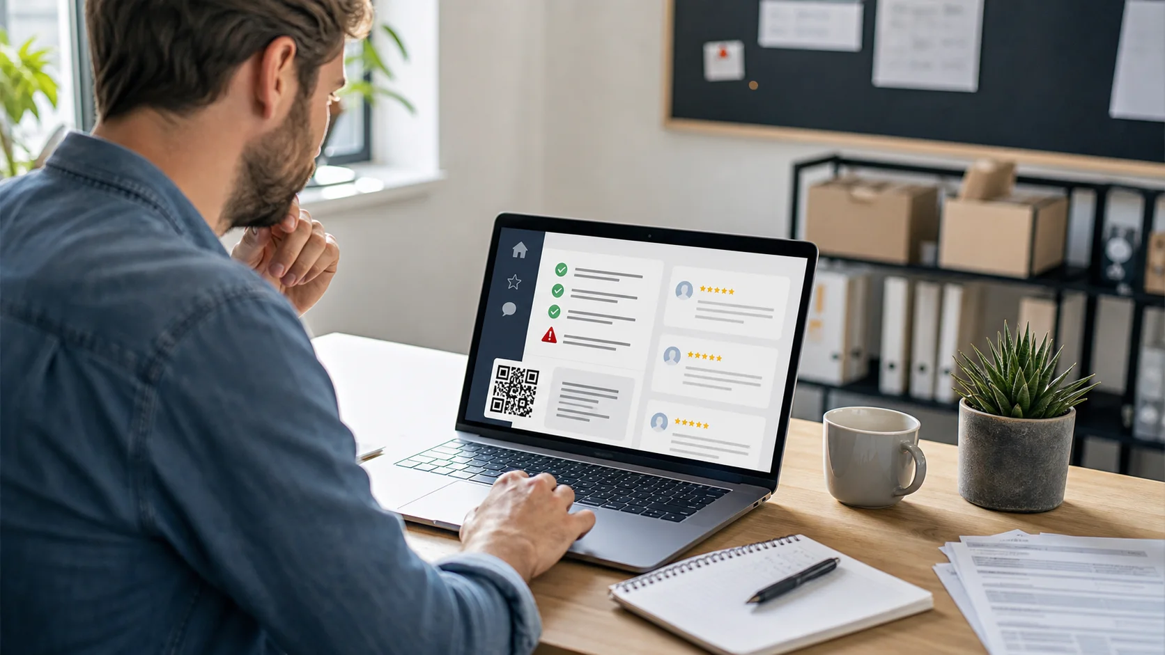 professionnel vérifiant une checklist de réputation en ligne