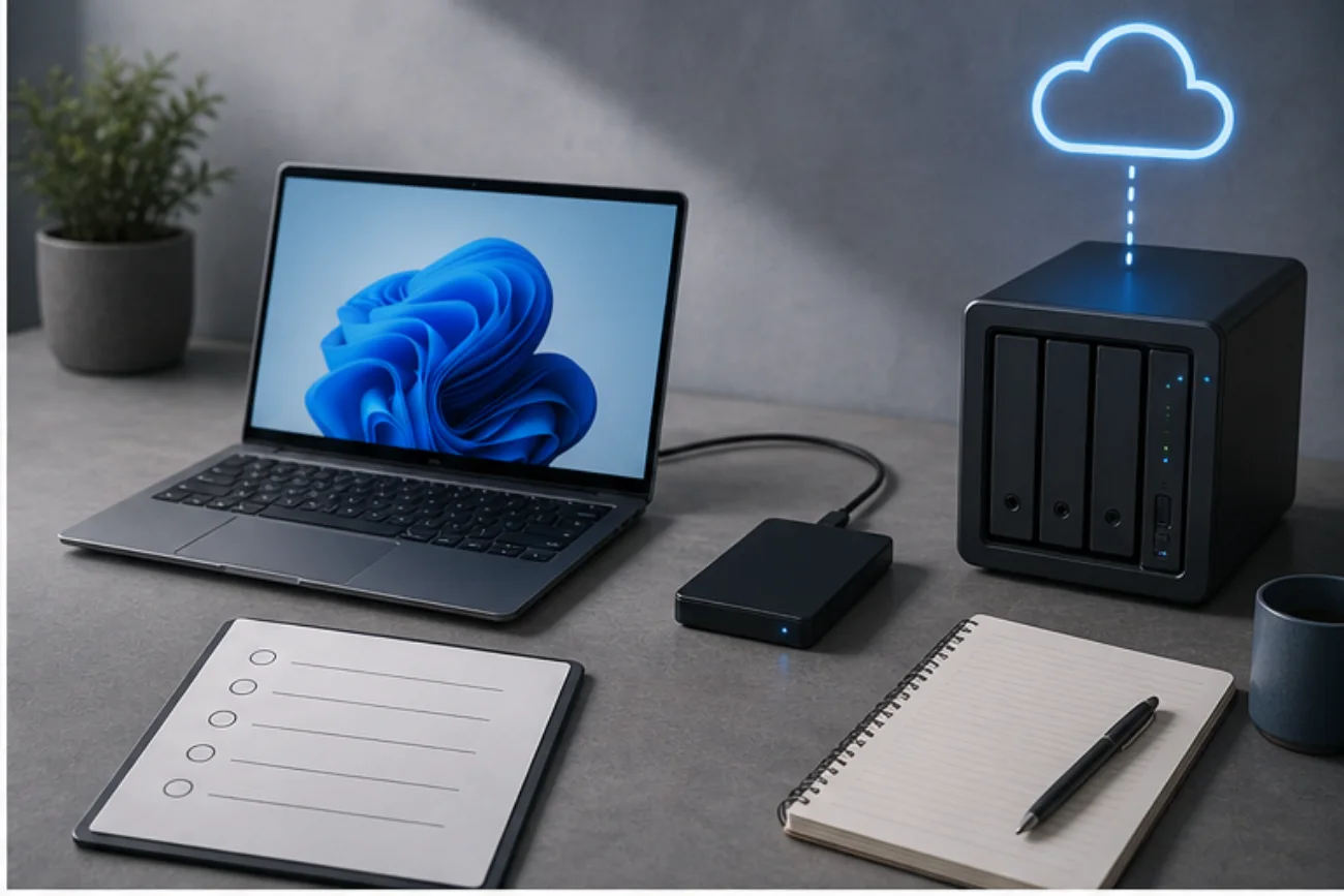 Méthode de sauvegarde et diagnostic avec ordinateur portable disque externe et stockage réseau