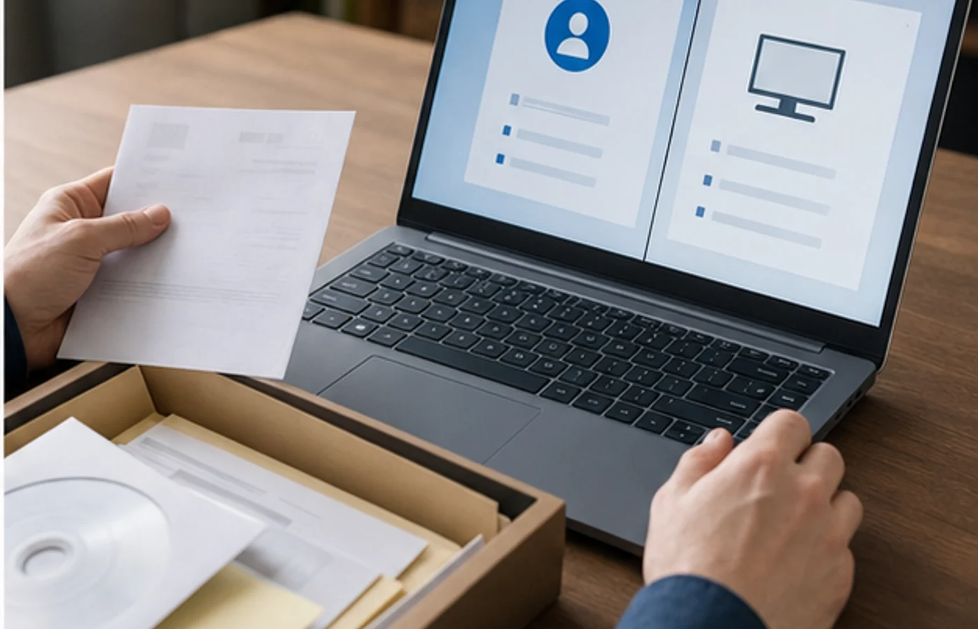 ordinateur comparant licence numérique compte utilisateur et documents d’achat