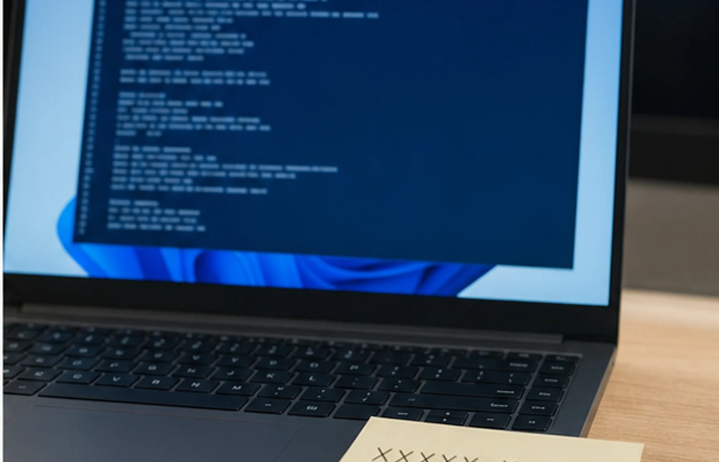 ordinateur avec fenêtre de commande et clé Windows masquée