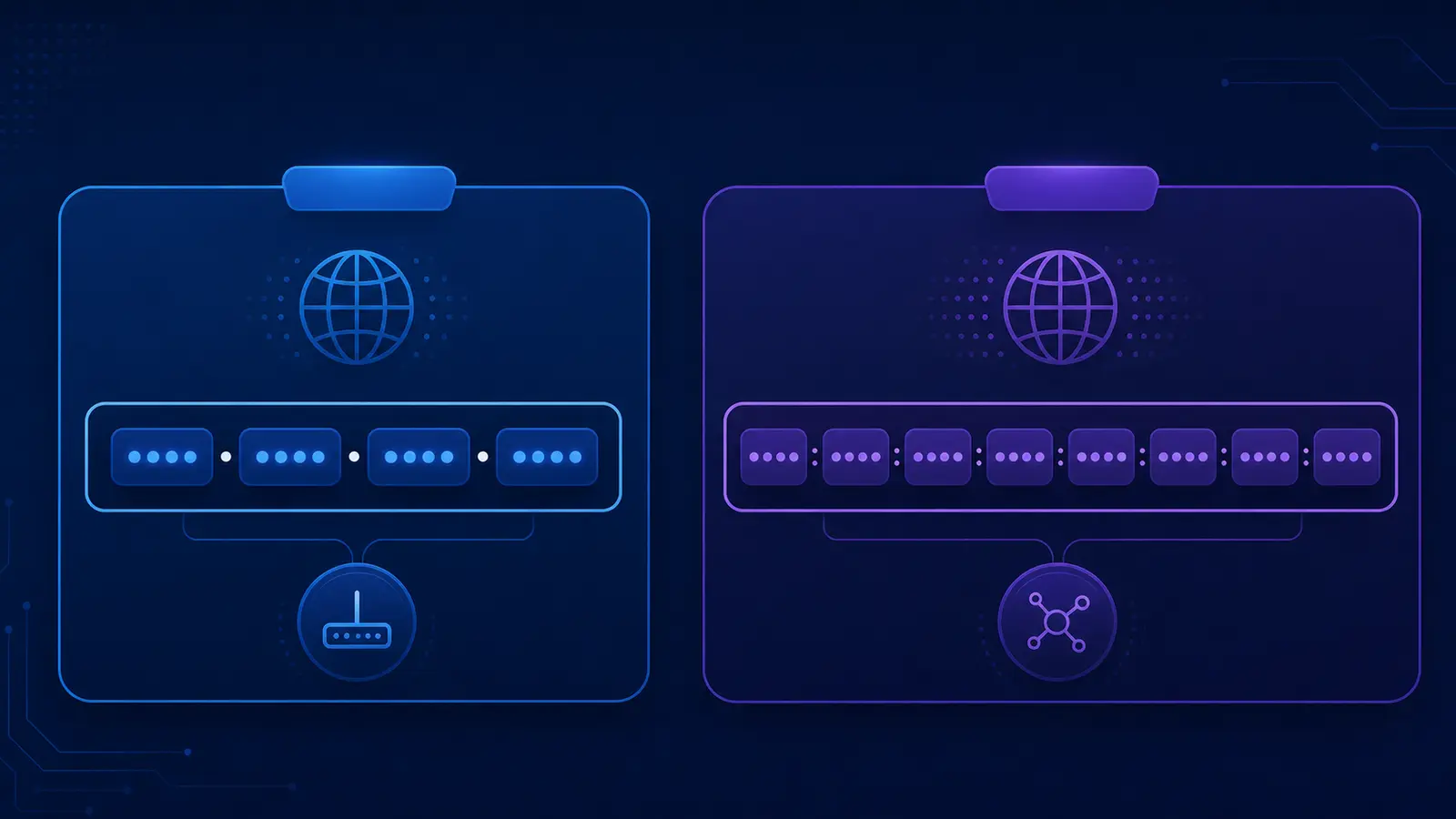 Comparaison visuelle entre format IPv4 et format IPv6
