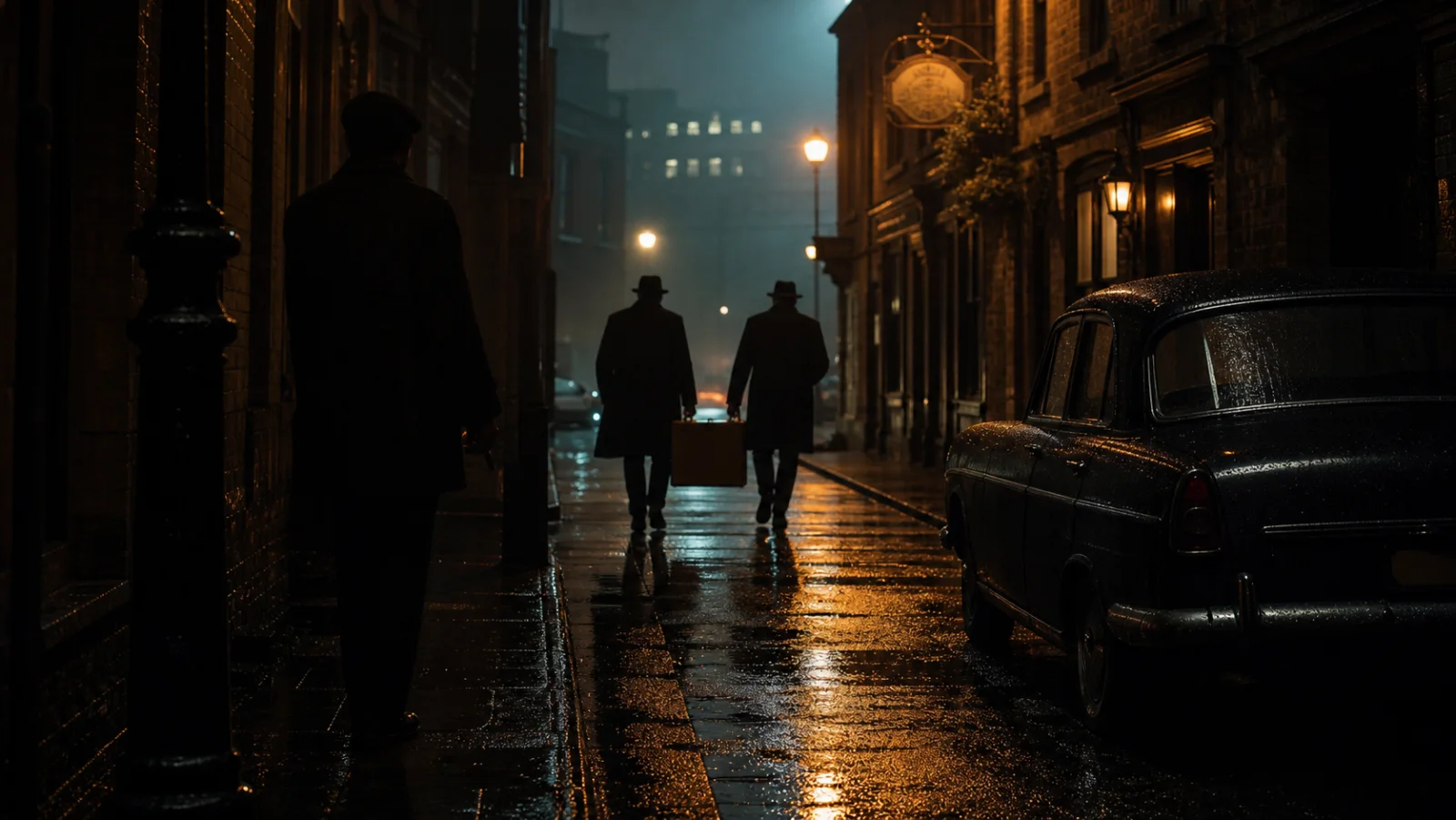 Ambiance de polar britannique nocturne sans acteur reconnaissable