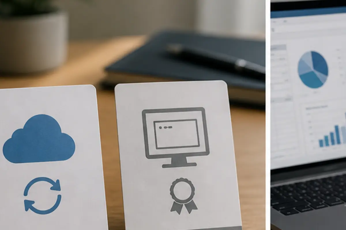 Deux cartes illustrant le choix entre cloud synchronisé et poste fixe certifié