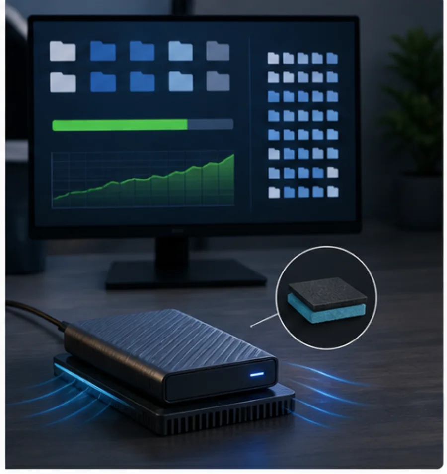 SSD externe en charge de transfert avec refroidissement discret
